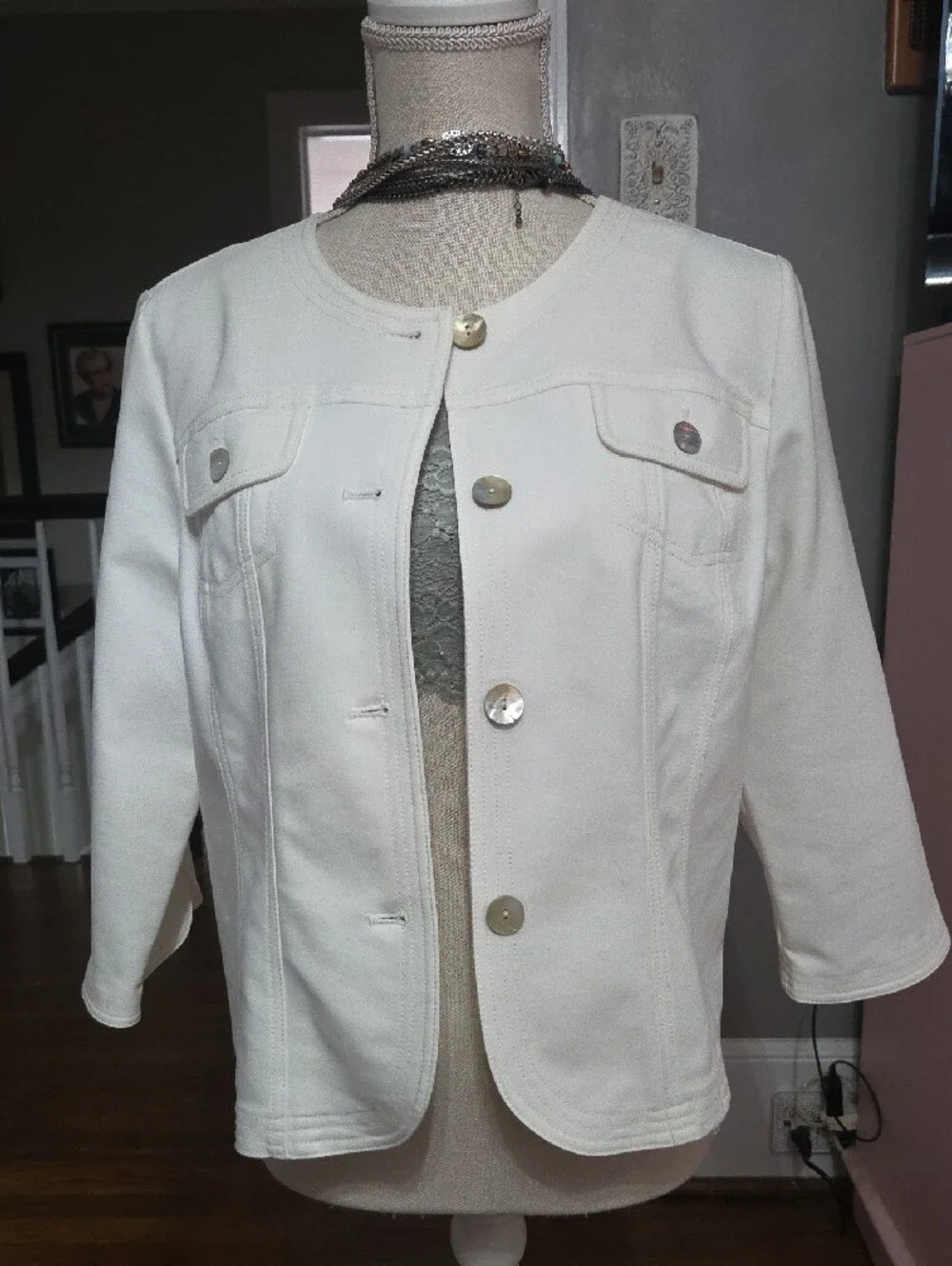 Women's Ivory Button-Front Jacket - Picture 2 of 9